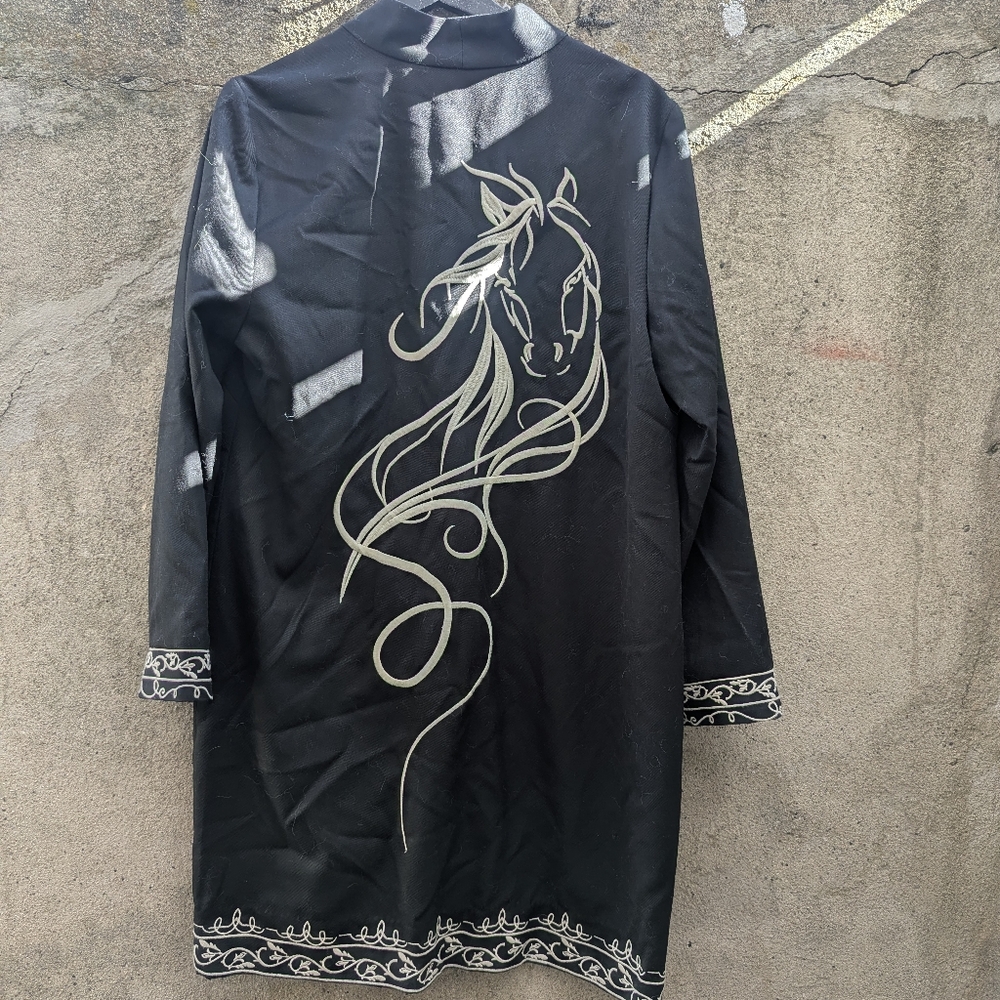 Black Long Sleeve Jacket with Horse Embroidery